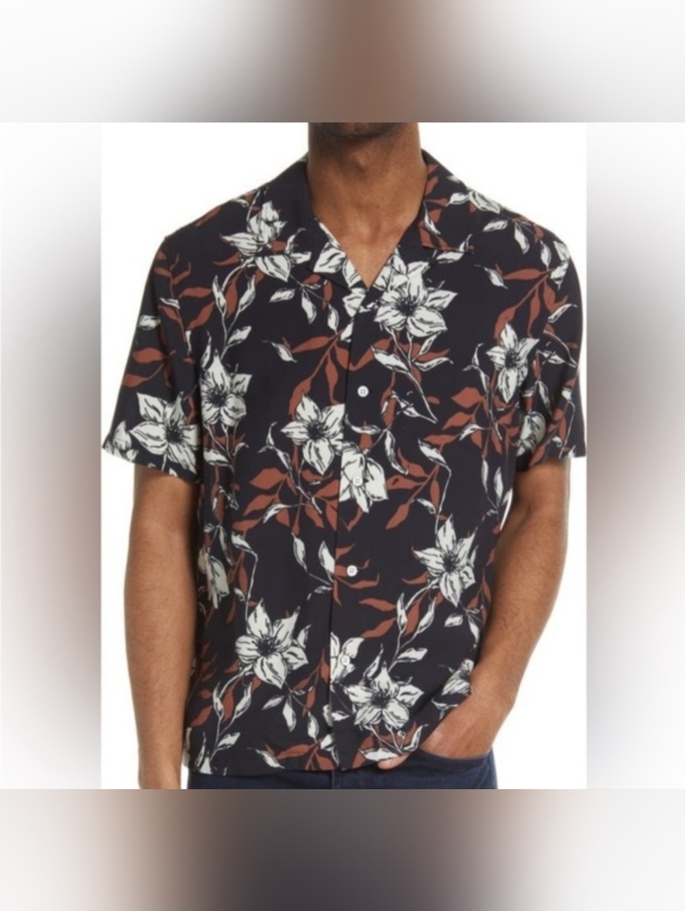 Rag & Bone Black and White Casual Button Down Shirt with Floral Design